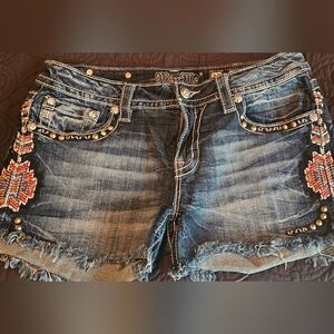 Miss Me Frayed Tribal shorts with studs